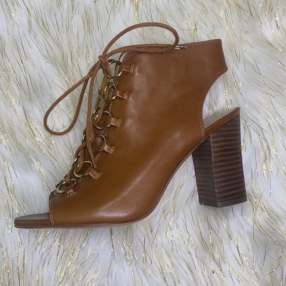 Nine West - Brown Bree Leather Peep Toe Bootie 8 - Picture 13 of 16